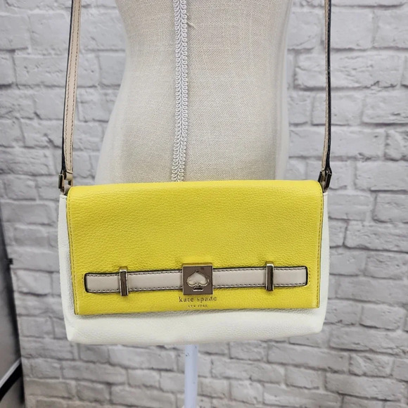 Kate Spade New York Yellow Off white Houston Street Loula Crossbody Handbag - Picture 1 of 14